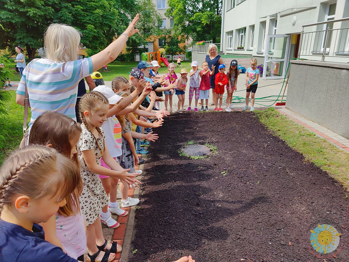 Dzieci sieją kwiaty na wcześniej przygotowanej ziemi - Przedszkole Samorządowe Nr 2 Pod Słonkiem w Białymstoku