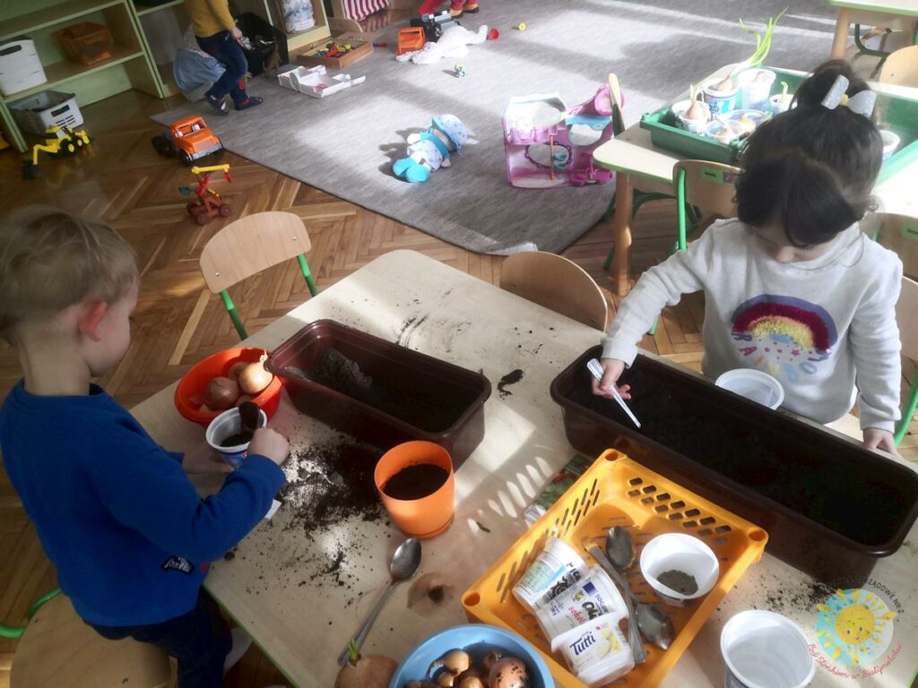 Dzieci tworzą ogródek w donicy - Przedszkole Samorządowe Nr 2 Pod Słonkiem w Białymstoku